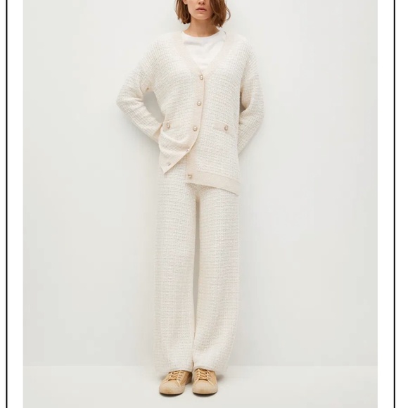 New SET Mango Boucle Cardigan & Wide Leg Pants Coord Set Size Medium - Picture 1 of 16